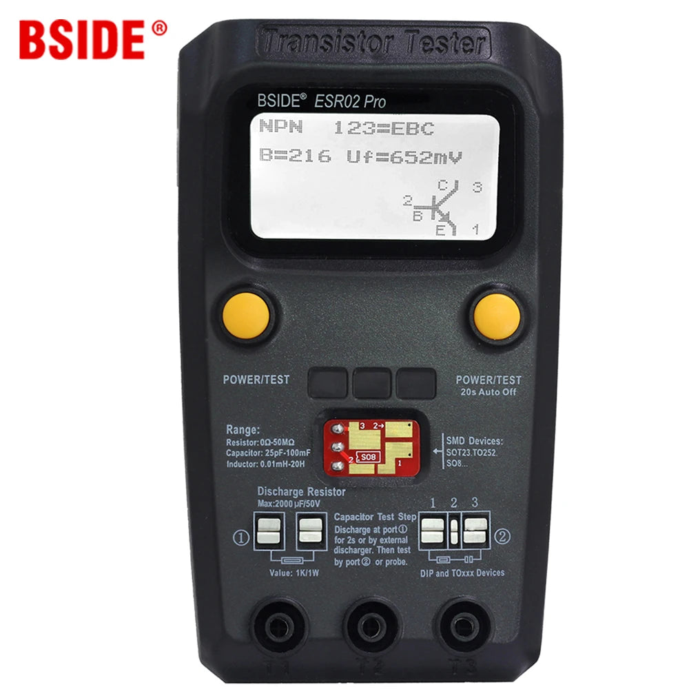 Tester Transistor Multiuso BSIDE ESR02PRO - Medidor Diodo, Triodo, Capacitancia, Resistencia (MOS/PNP/NPN/SMD)