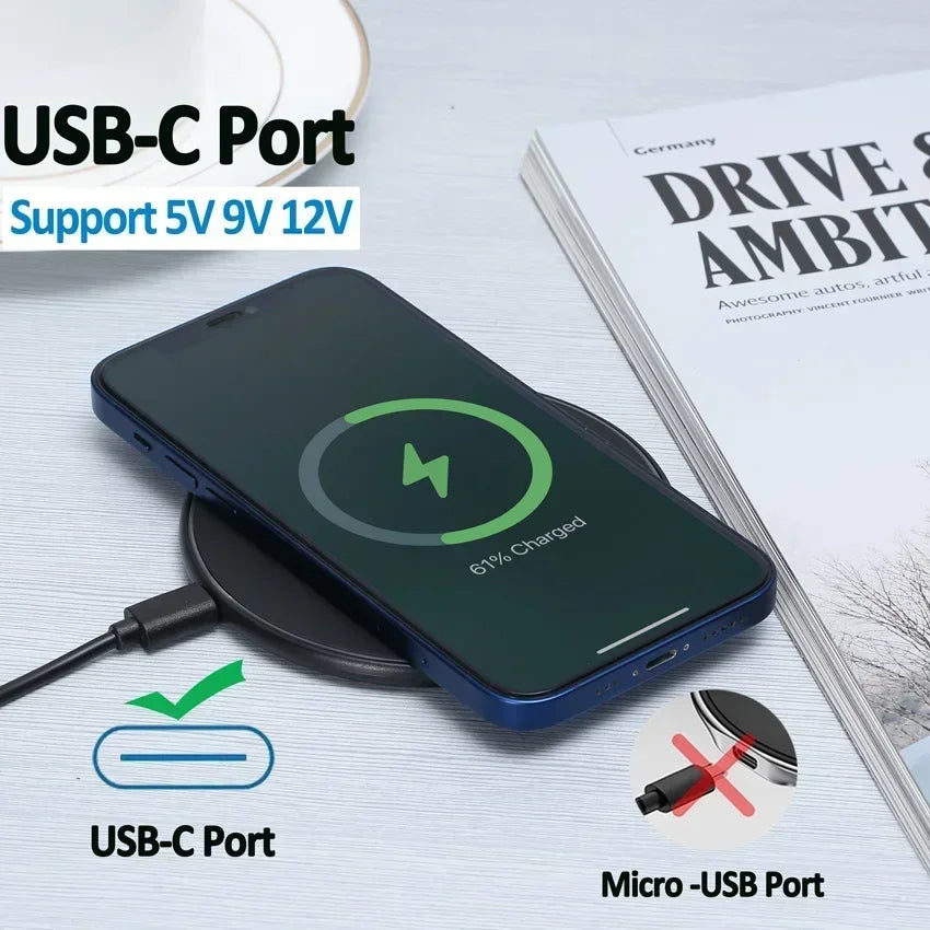 Cargador Inalámbrico Rápido Inducción para iPhone X/XR/XS Max/Mini / 12/13/15/16 Pro / Samsung S8-S10/S21/S22/Note (2025)