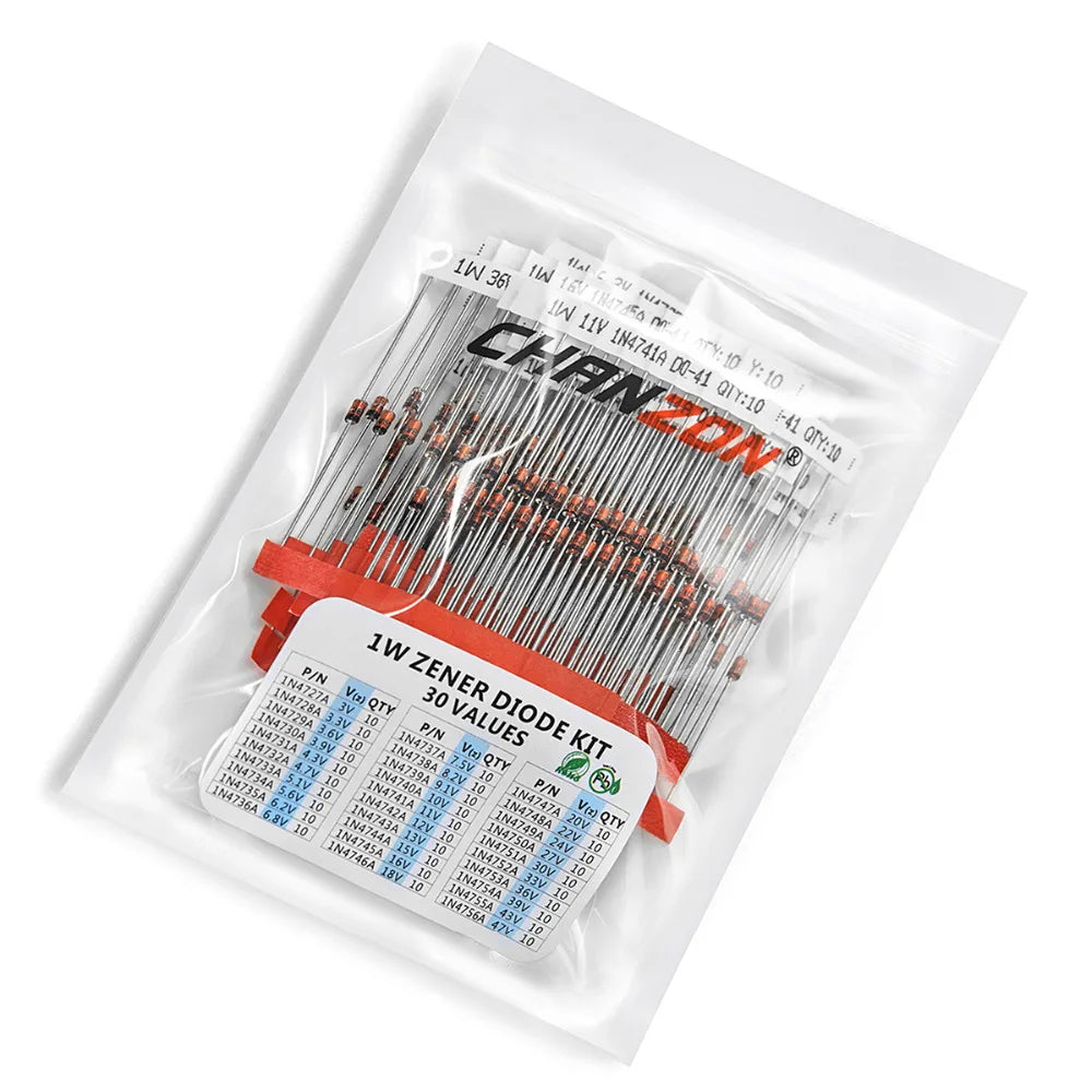 Kit Surtido Diodos Zener (1W, 3V-47V, 30 Valores)