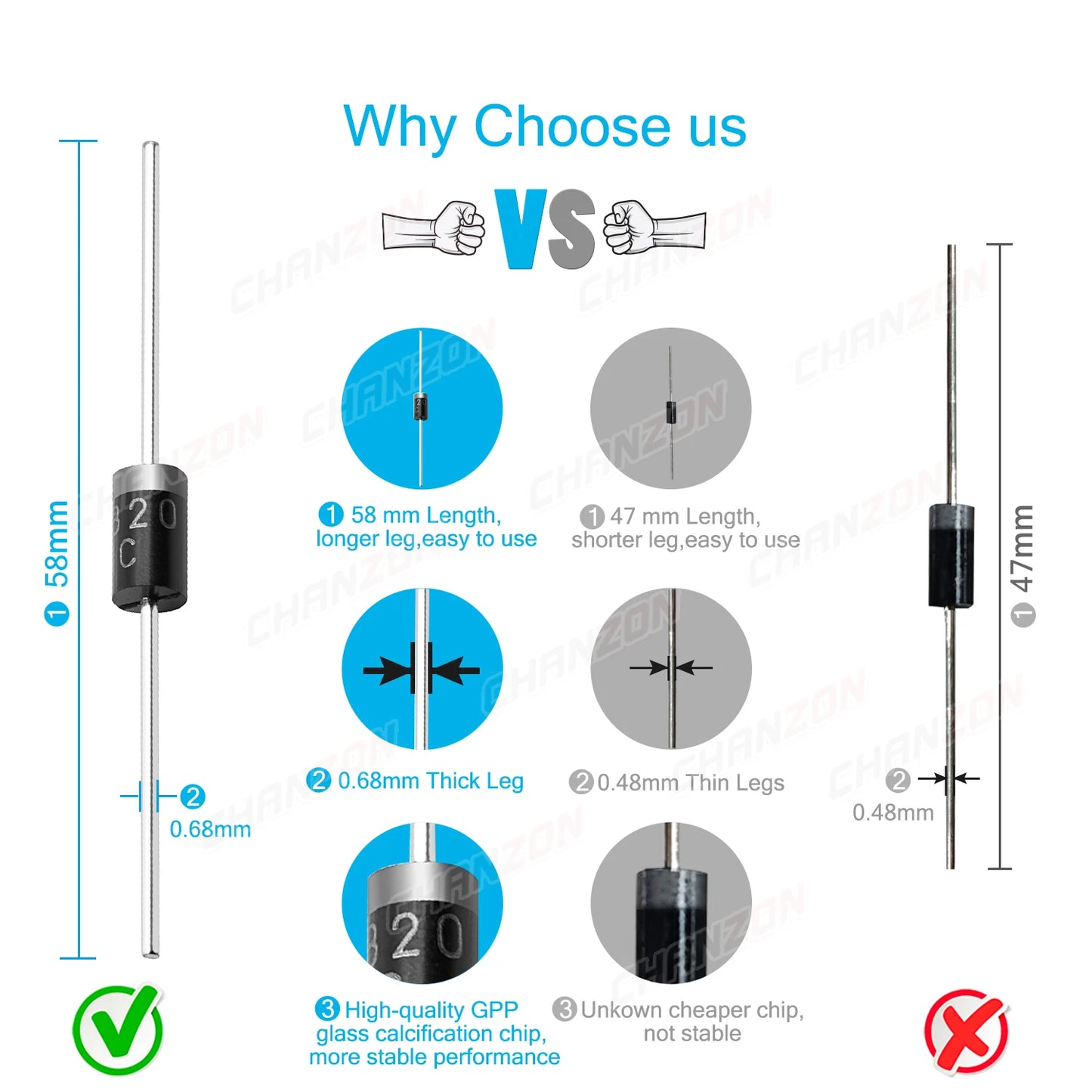 Kit Surtido Diodos THT (Rectificador/Schottky/Switching) - 14 Valores (1N400x, 1N58xx, FRxxx, etc.)
