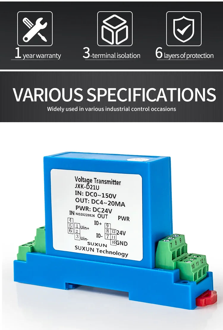 Transductor Voltaje DC 0-100V/200V/500V a RS485/4-20mA/Relay / Sensor Voltaje AC DC24V