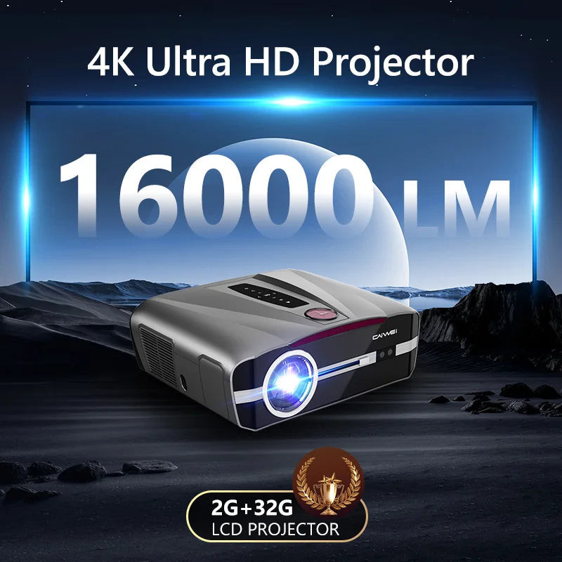 Proyector LED 4K Full HD Android Auto Focus WiFi Bluetooth 1480 ANSI Lumen Home Theater (Incluye Pantalla)