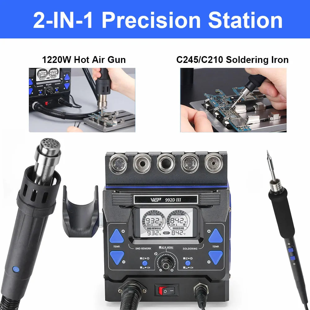 WEP 862BD+ Visible Adjustable Temperture Air Volume BGA Rework Station Hot Air Soldering Station SMD Rework Station With ESD
