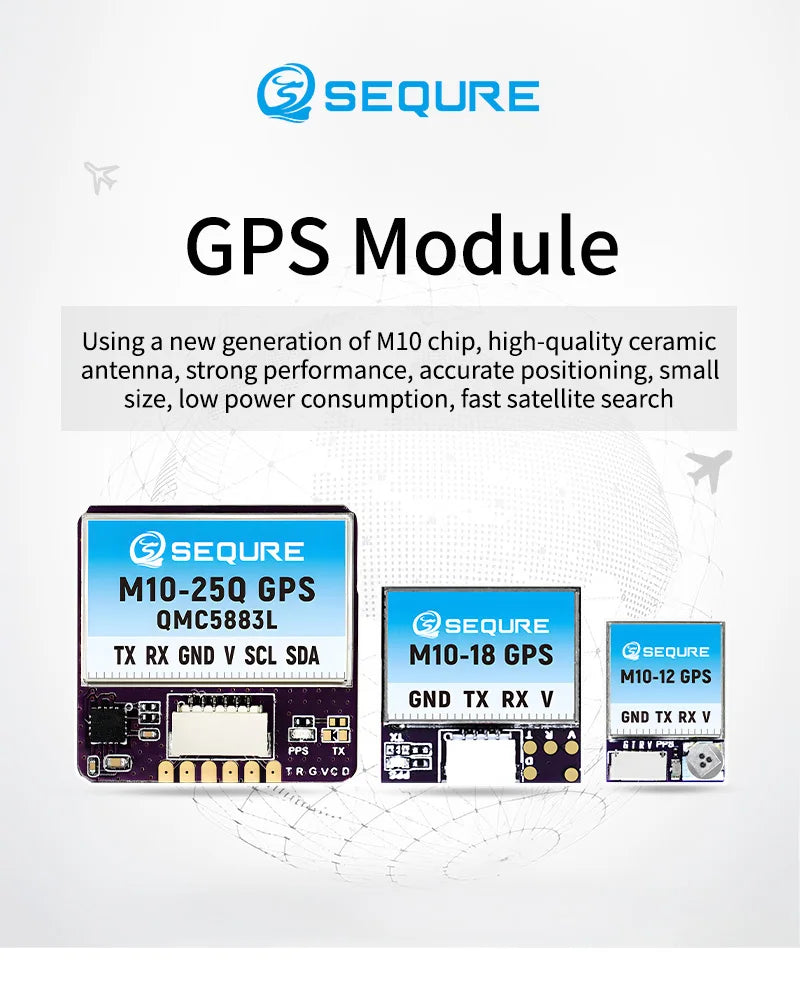 Módulo GPS SEQURE M10-12 / M10-18 / M10-25Q (Pequeño, Rápido) con Compás QMC5883L para Drones FPV Ala Fija/Carreras (INAV/BF)