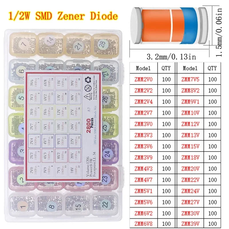 Kit Surtido Diodos (Zener/TVS/Schottky Rápido) DIP/SMD para Electrónica DIY