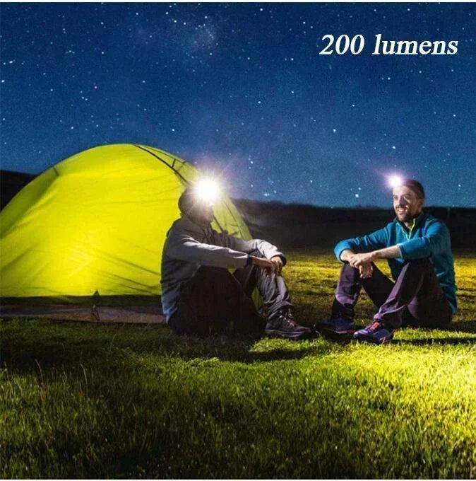 Linterna Frontal LED Portátil Luz Fuerte con Sensor (Recargable USB) para Camping Exterior/Pesca/Emergencia