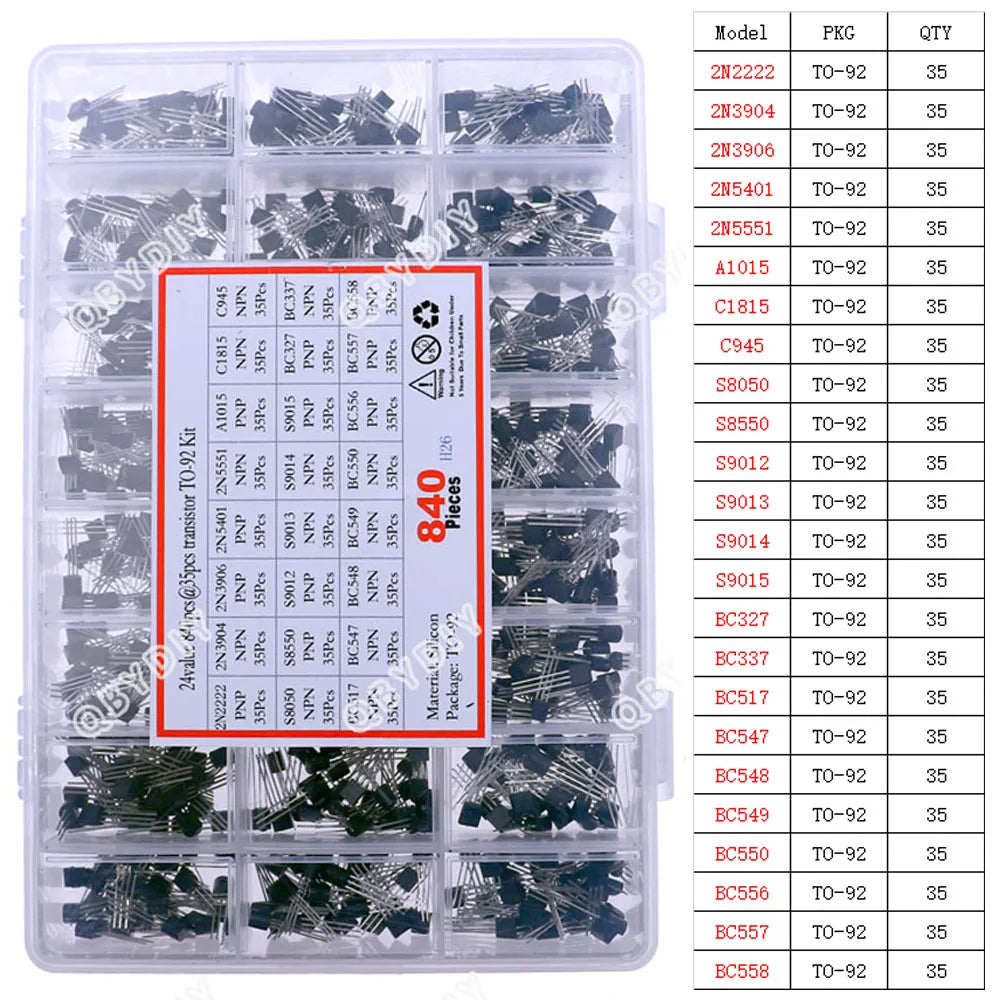Kit Surtido Transistores/Semiconductores THT (TO-92/126/220) - MOSFET/BJT/Tiristor en Caja