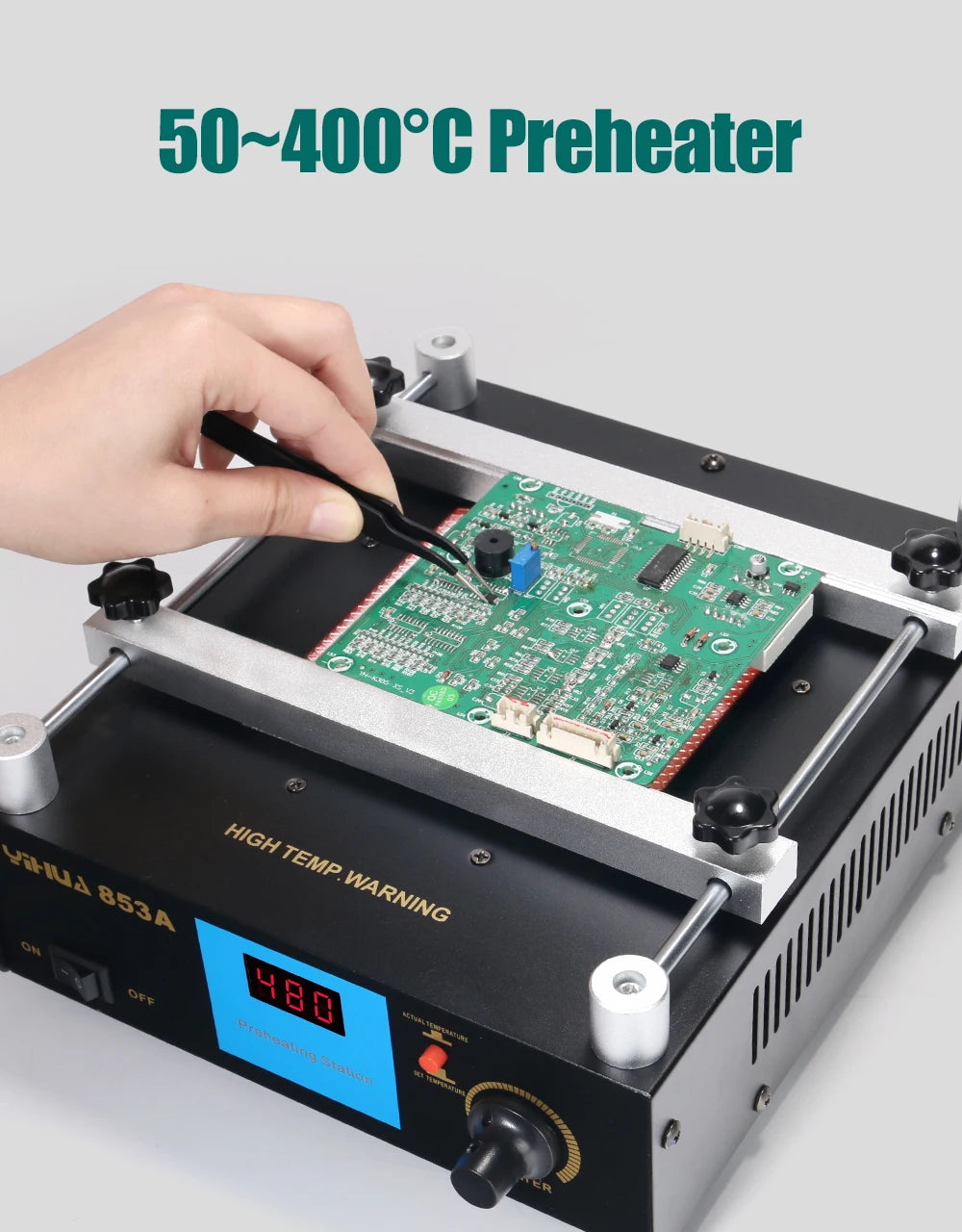 YIHUA 853A SMD BGA Rework Soldering Station Preheating Desoldering Welding Tools PCB Holder Rework Soldering Station Bottom Heat