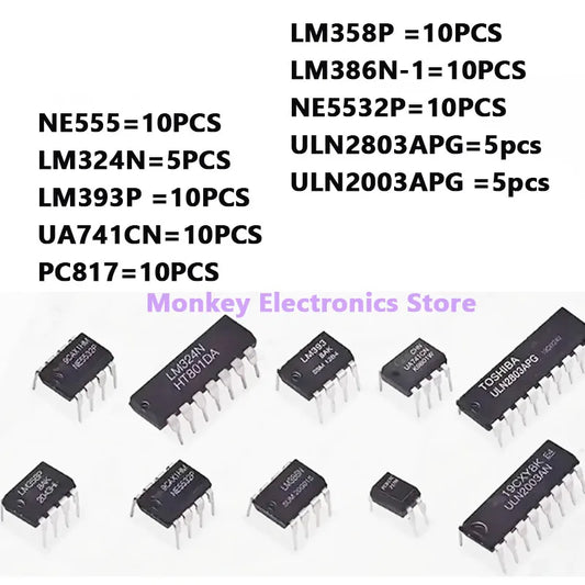 Kit Circuitos Integrados IC (DIP) NE555/LM324/LM358/ULN2803 (10 Tipos, Temporizador Precisión) DIY Electrónico (85 Piezas)