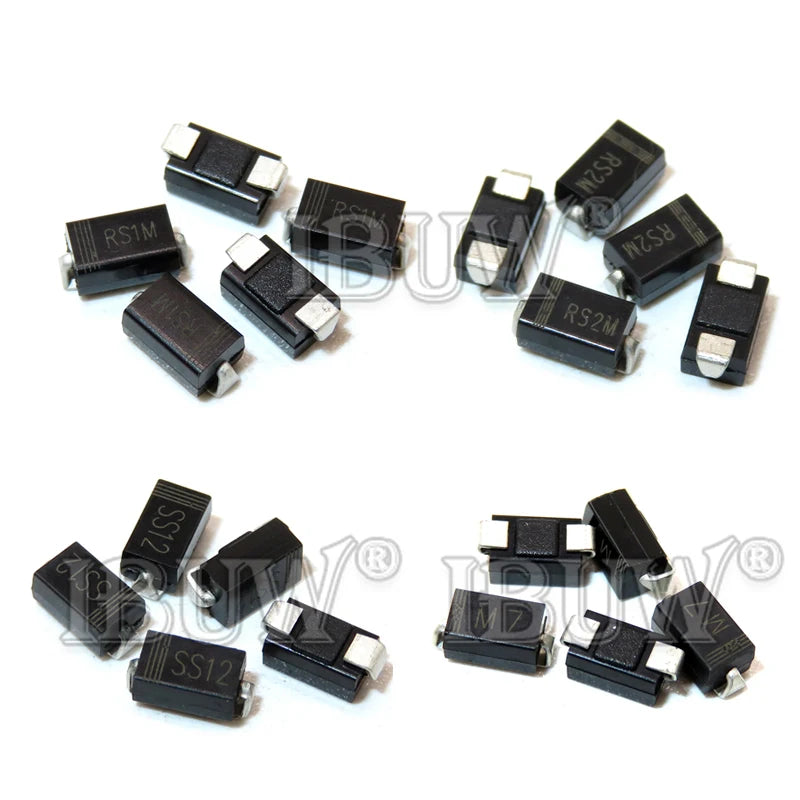 Diodo Rectificador Schottky SMD DO-214AC - Varios Tipos (M1-M7, SS12-SS36, US1M, RS2M, ES1D) - Lote 100 Piezas