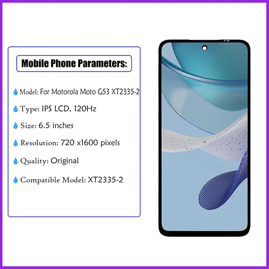 6.5'' Original For Motorola Moto G53 XT2335-2 LCD Display Touch Screen Digitizer Assembly For Moto G53 LCD Replacement Parts
