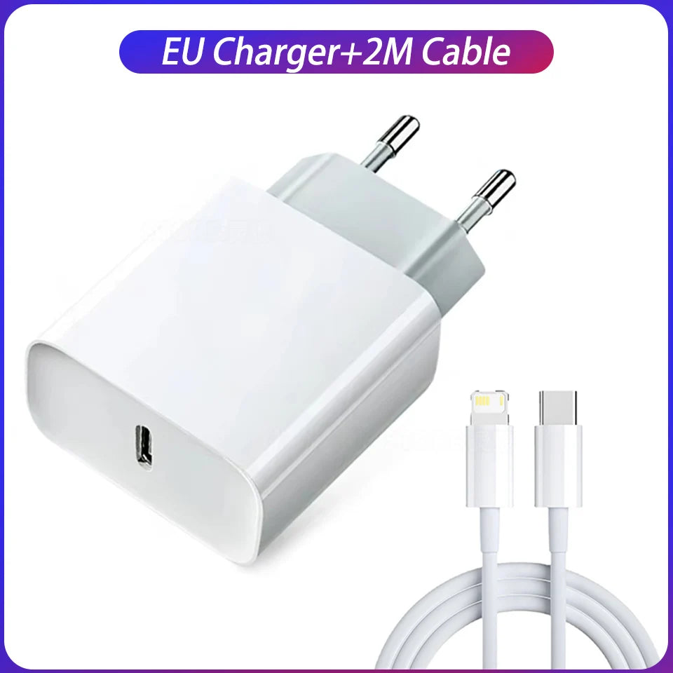 Cargador Original Apple PD 20W USB-C + Cable Lightning Carga Rápida para iPhone/iPad (Enchufe EU/US)