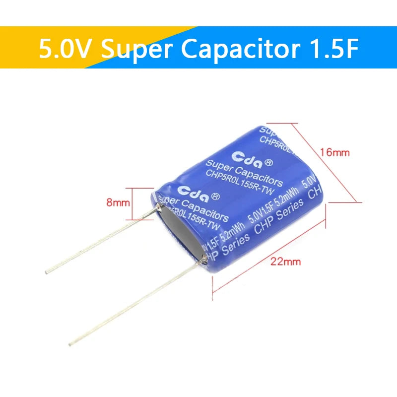 Supercapacitor Farad Tipo Combinación (0.22F-50F, 5.5V) - Unidad (Especificar Valor)