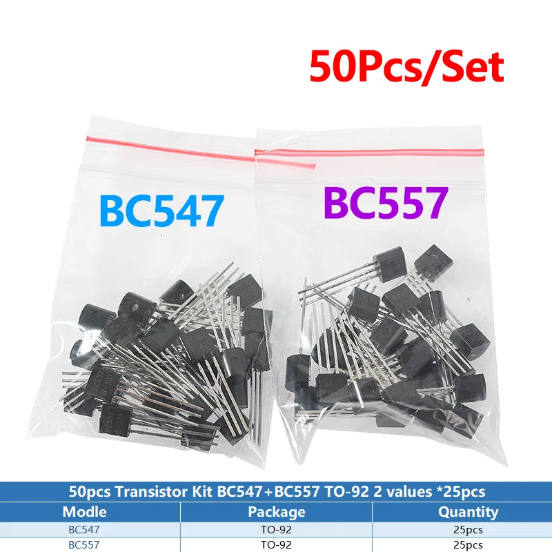 Kit Surtido Transistores BJT TO-92 NPN/PNP (A1015, BCxxx, S8xxx, 2Nxxxx) - 50-900 Piezas