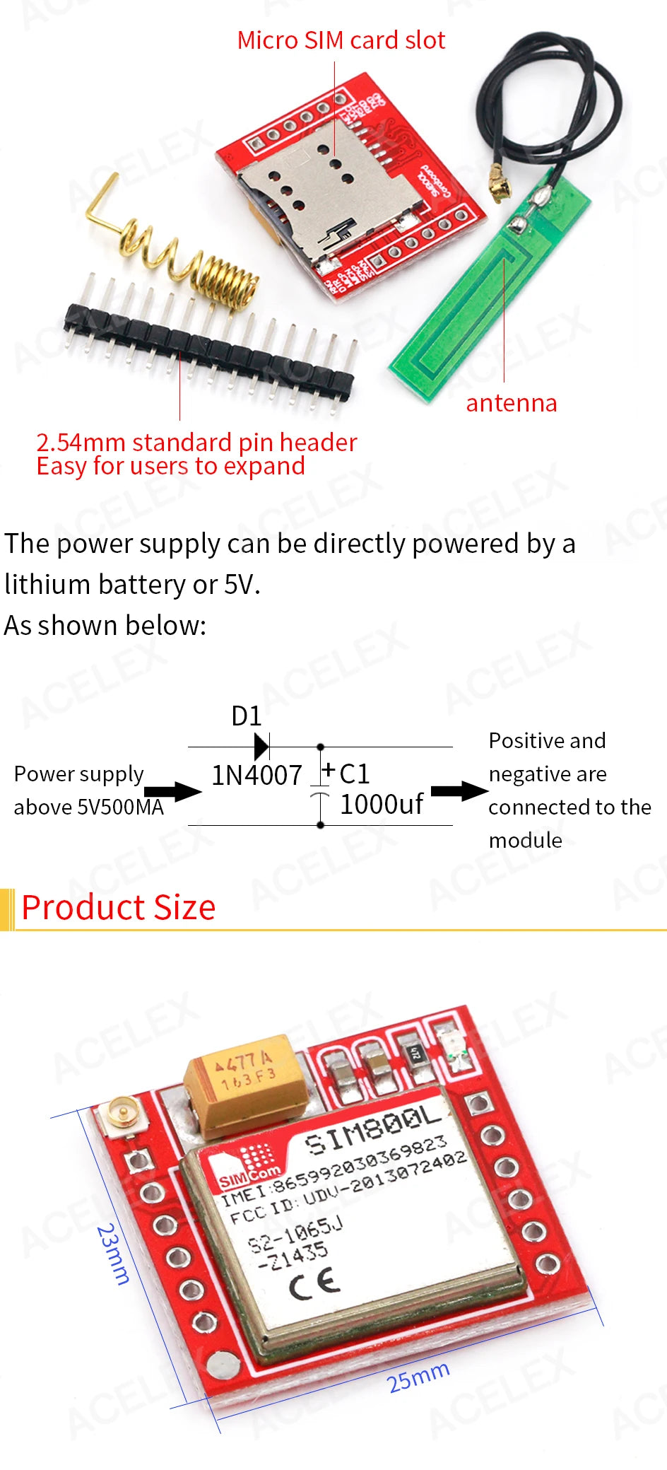 Módulo GSM/GPRS SIM800L (MicroSIM, Quad-Band, Serial TTL) Placa Core Pequeña