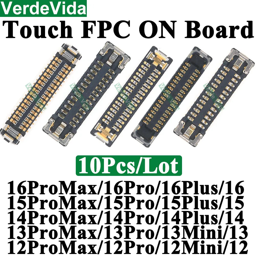 Conector FPC Táctil / Pantalla LCD en Placa Base para iPhone X/XS/XR/11/12/13/14/15/16 Pro Max/Plus (10 Unidades)