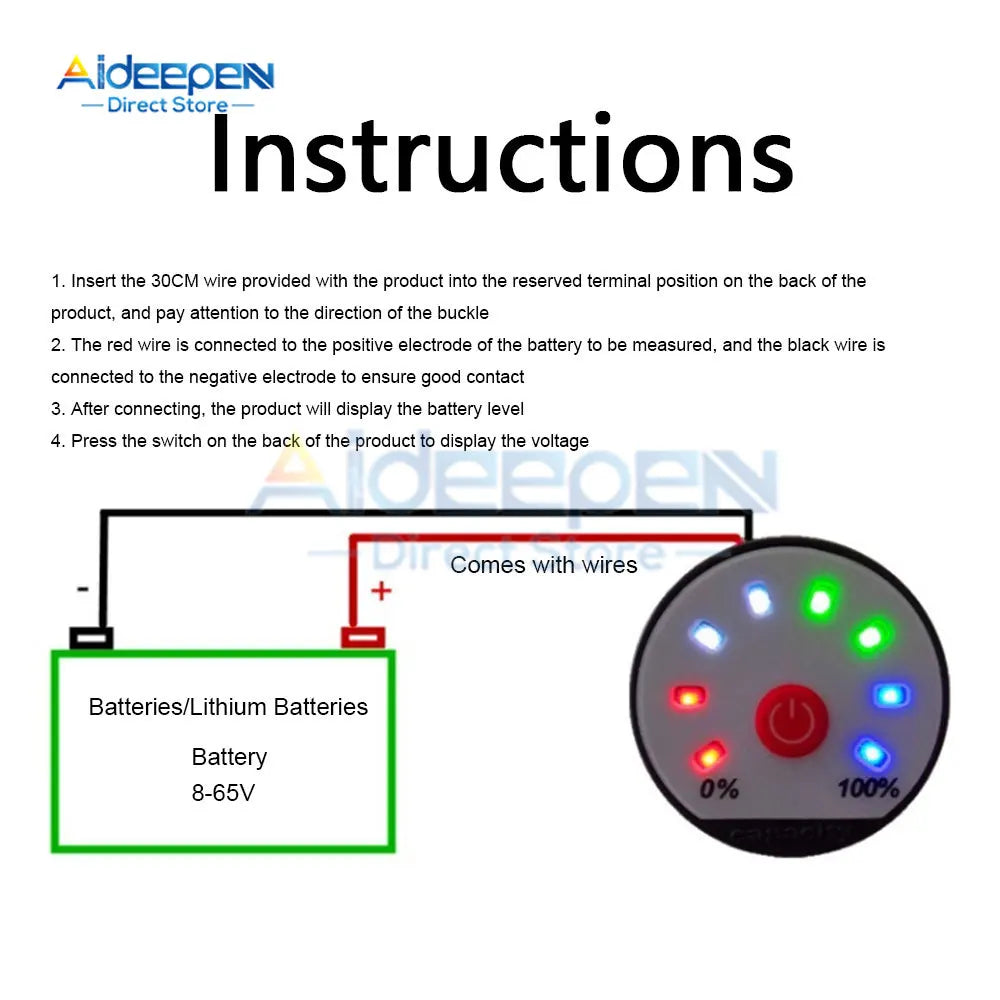 Indicador Capacidad Batería LED (1S-13S) - Tester Carga Plomo-Ácido/Litio (Li-Po/Li-ion) 12V/24V/48V