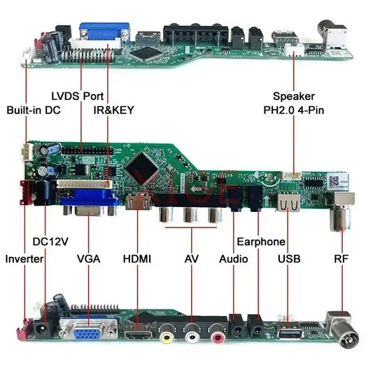 Kit Placa Controladora LVDS para Panel 15.6" B156XW02 V0-V7 (1366x768) 40pin TV Analógica HDMI/VGA/AV/USB DIY