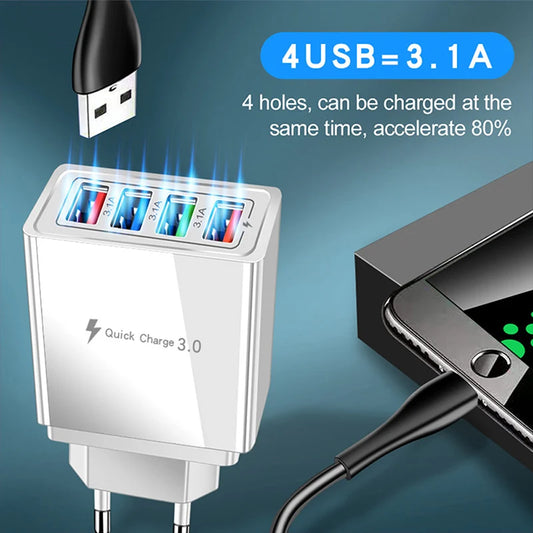 Cargador Pared USB Multi Puerto (4 USB) Carga Rápida Portátil Adaptador Teléfono/Tablet Enchufe EU/US para Poco