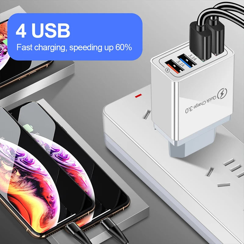 Cargador Pared USB Multi Puerto (4 USB) Carga Rápida Portátil Adaptador Teléfono/Tablet Enchufe EU/US para Poco