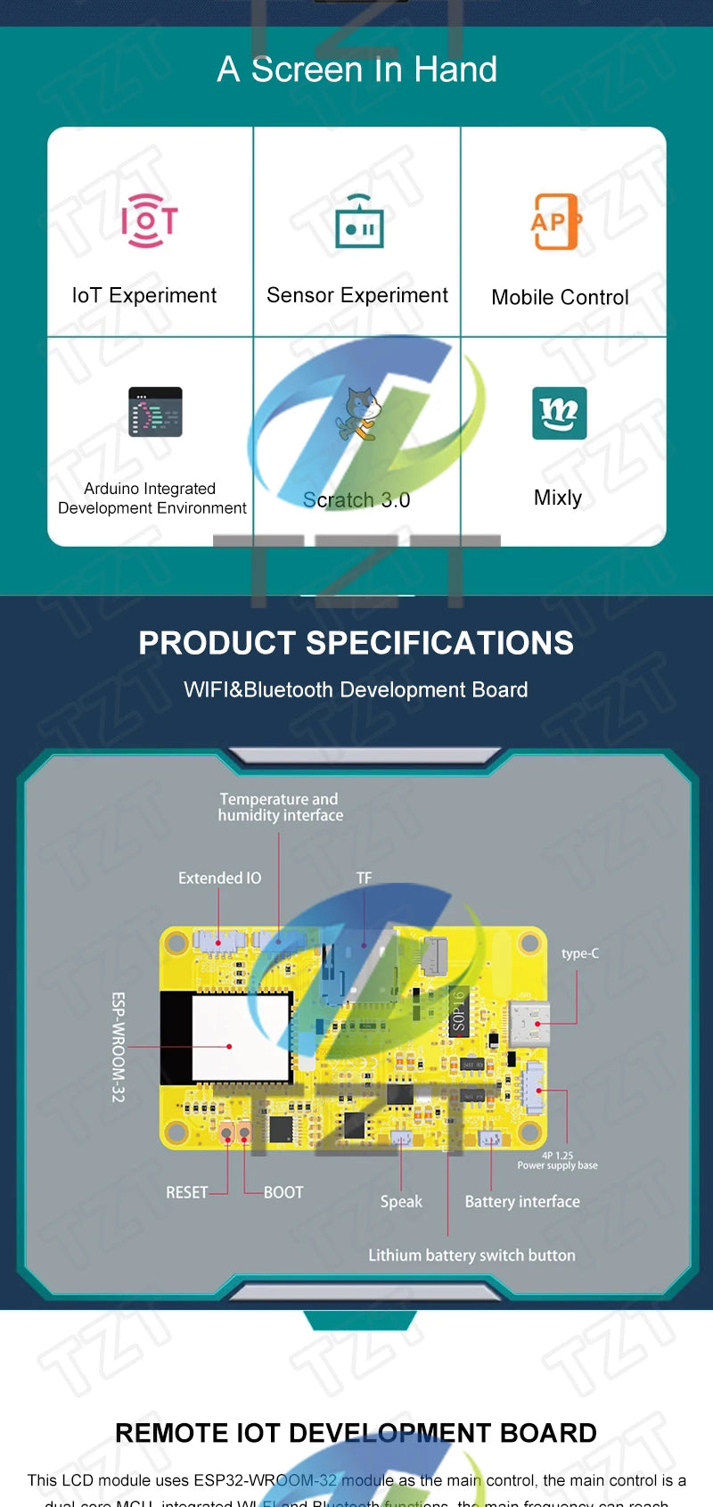 Placa Desarrollo DIYTZT ESP32 LVGL (WROOM) con Pantalla Táctil LCD TFT 2.4" (240x320) WiFi y Bluetooth