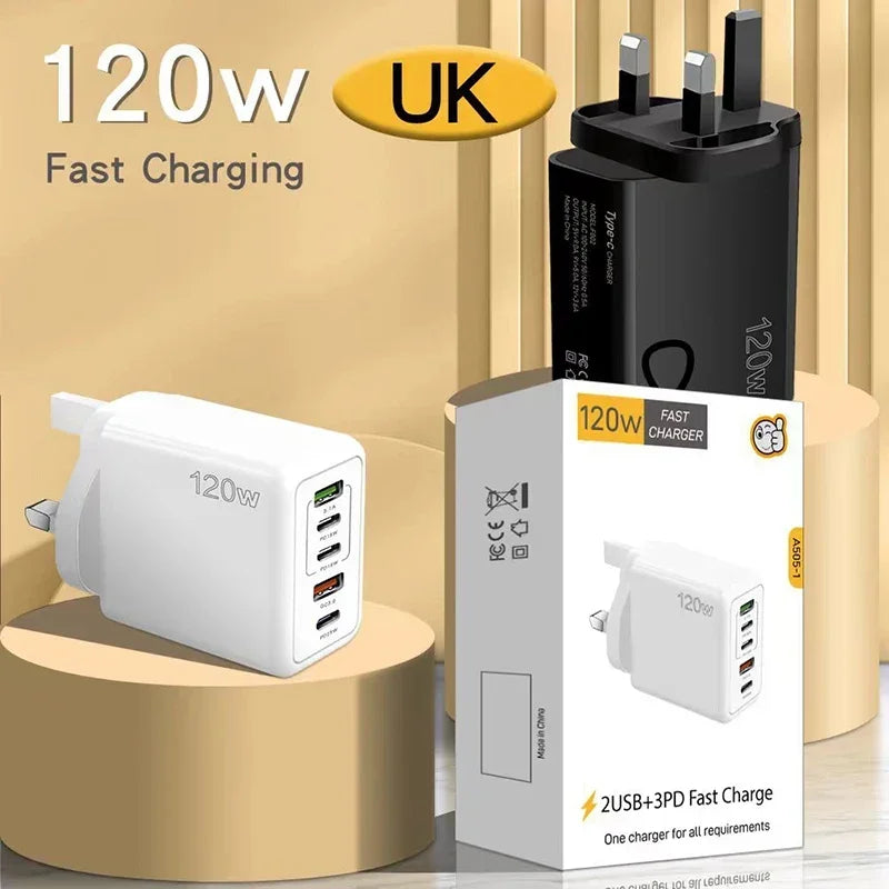 Cargador Xiaomi 120W Carga Rápida Multi 5 Puertos USB-C PD Adaptador para iPhone/Xiaomi/Samsung