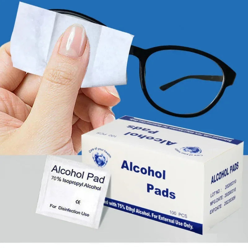 100Pcs/box 75% Alcohol Wipes Individually Wrapped for Disposable Cleaning Pads Car Detail Glass Wash Towel Screen Glasses Clean