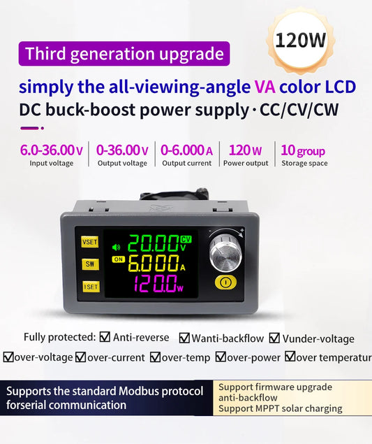 Módulo Fuente Laboratorio Regulada Ajustable DC-DC Buck-Boost 0-36V 5A/6A 60W/120W