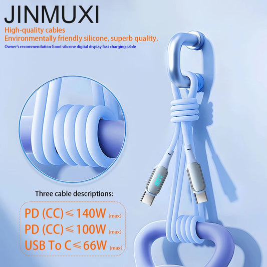 Cable Carga Rápida PD 140W USB-C a USB-C con Pantalla Digital para iPhone 15/16, Samsung S22/S23, Xiaomi, Huawei, POCO