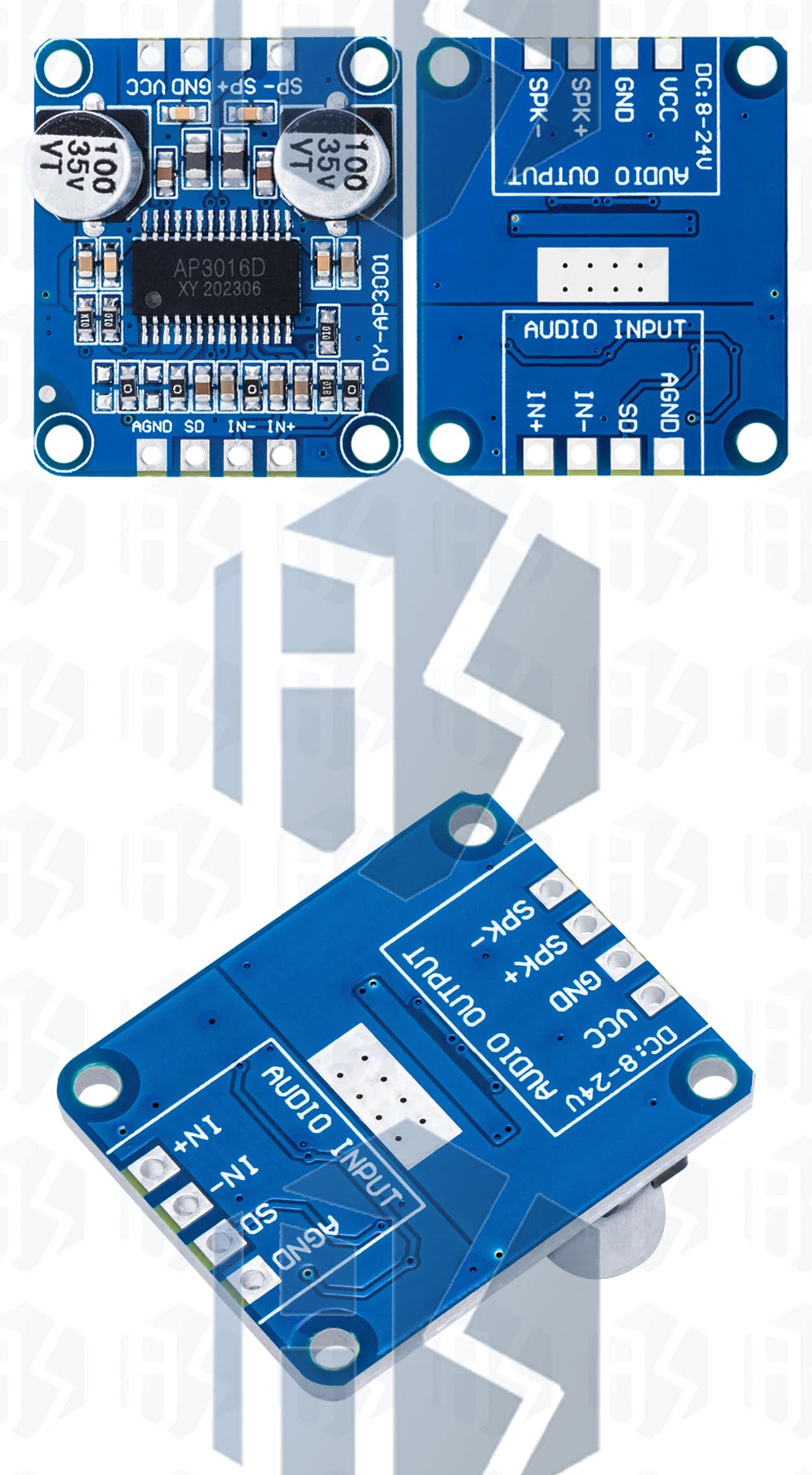 Módulo Amplificador Digital Mono Clase D Alta Potencia DC 8V-24V 4-8 Ohm (30W-300W)