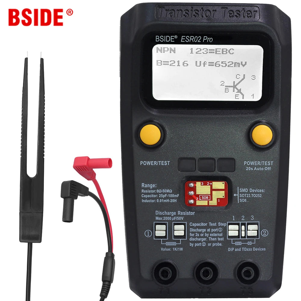 Tester Transistor Multiuso BSIDE ESR02PRO - Medidor Diodo, Triodo, Capacitancia, Resistencia (MOS/PNP/NPN/SMD)