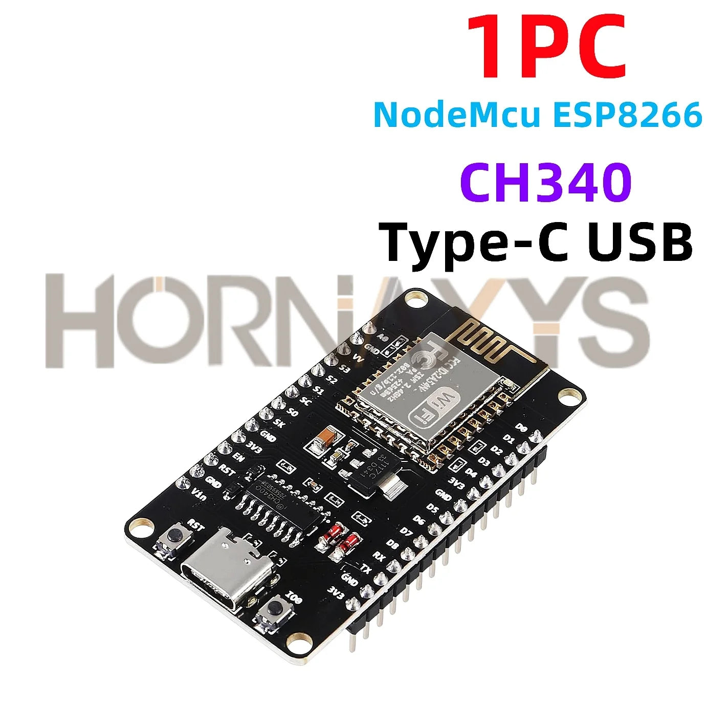 Placa Desarrollo NodeMCU ESP8266 LUA (ESP-12E, CH340, 4MB Flash, Tipo C) Módulo WiFi Inalámbrico Serial para Arduino (1-10 Unidades)