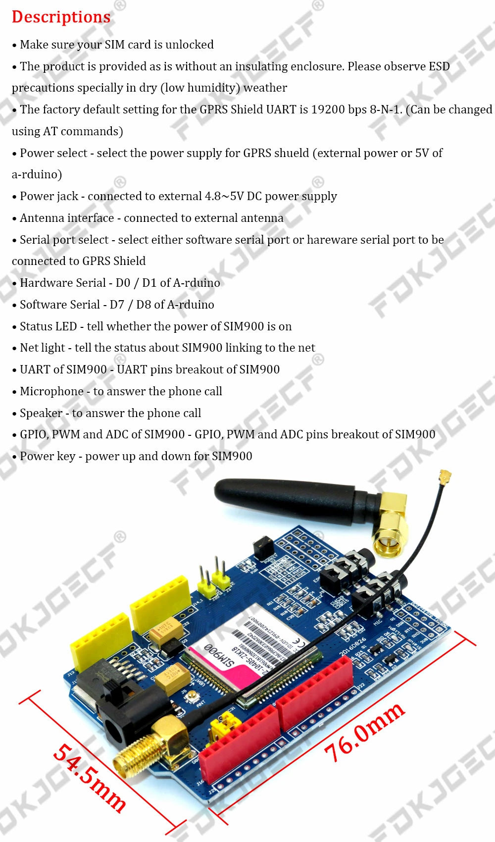 Placa Desarrollo Shield GSM/GPRS SIM900 (Módulo Quad-Band) compatible Arduino
