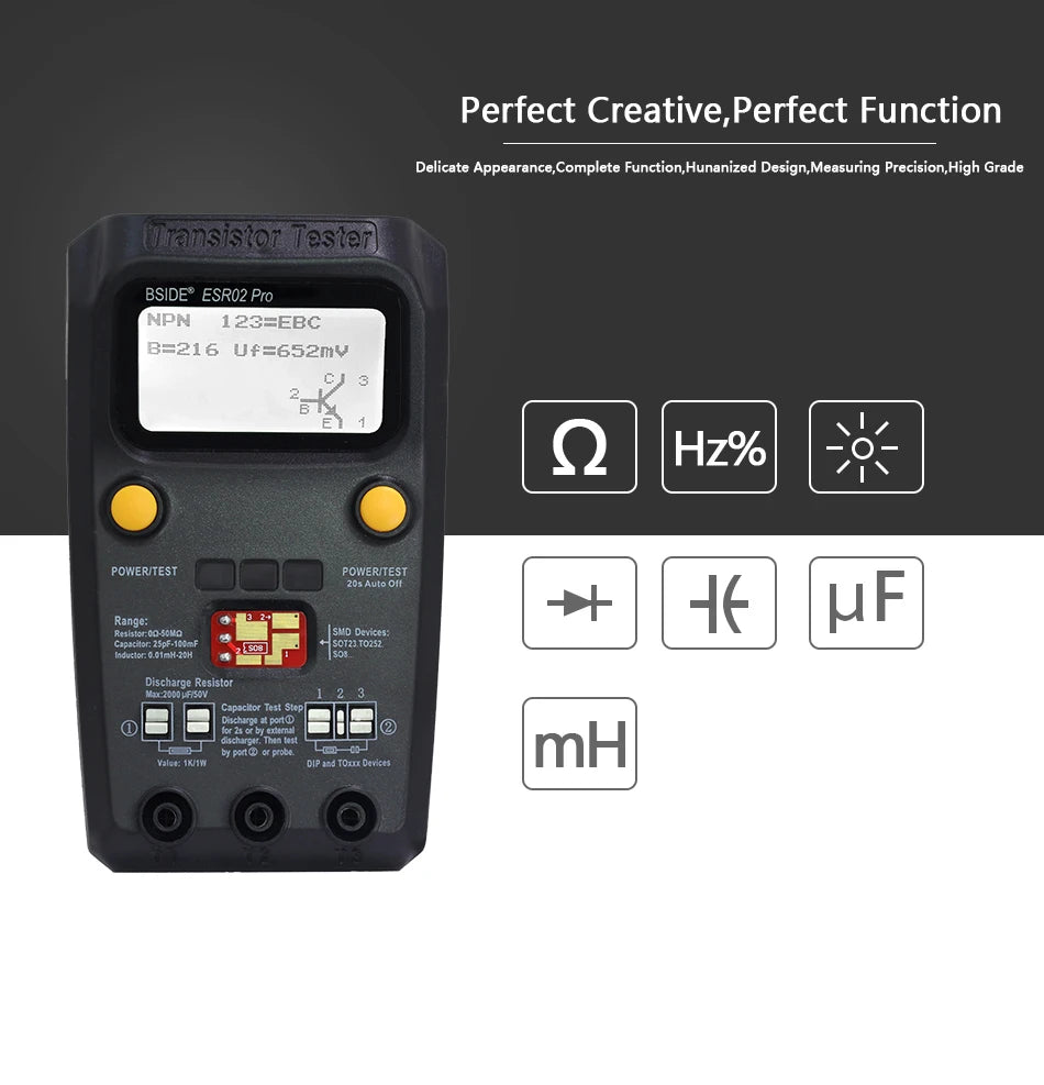 Tester Transistor Multiuso BSIDE ESR02PRO - Medidor Diodo, Triodo, Capacitancia, Resistencia (MOS/PNP/NPN/SMD)