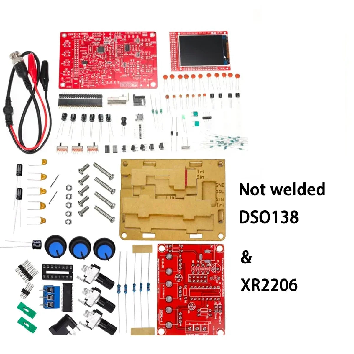 Kit Osciloscopio Digital DIY DSO138 (Código Abierto) con Sonda Cocodrilo y Case Acrílico + Generador XR2206