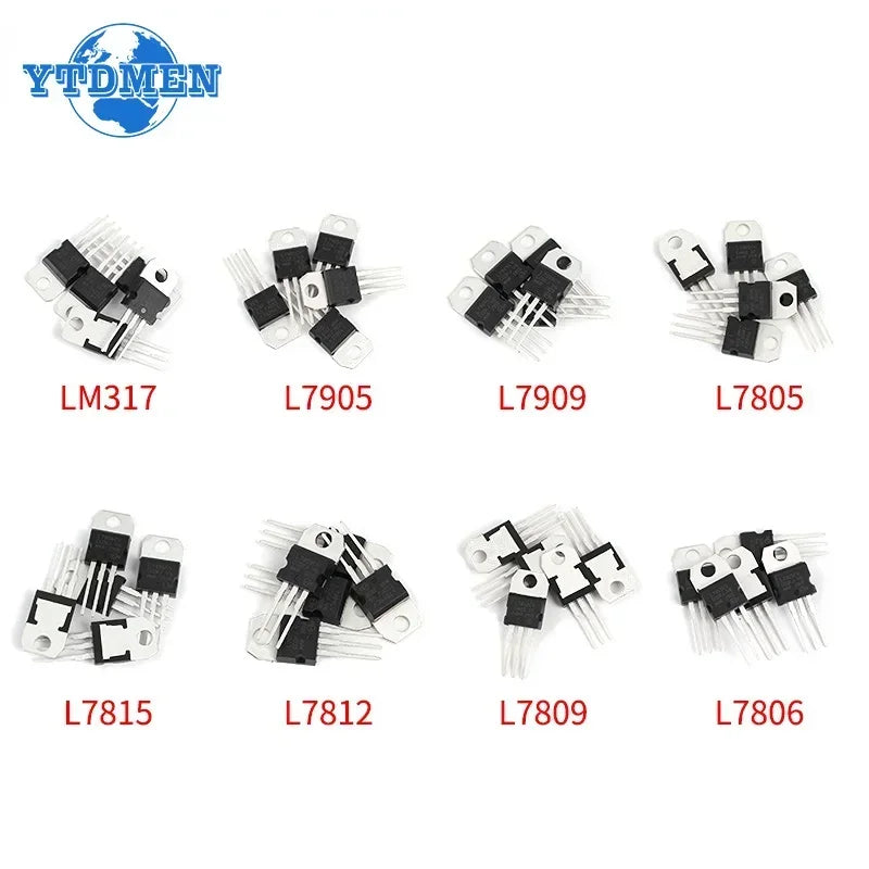 Kit Surtido Reguladores Voltaje TO-220 (LM317T, L7805-L7815, L7905/09) (Total 40 Piezas)