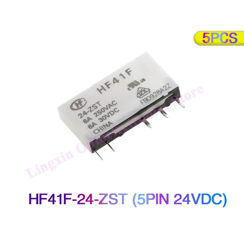 Relé Potencia HF41F-ZS/ZST/HS/HST 5-Pin 6A - Voltajes (5V/12V/24V DC) - Lote 5 Piezas