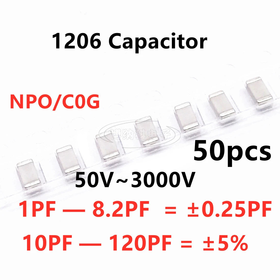 Capacitor Cerámico SMD (1pF-120pF, NPO/C0G) - Pack 50 Unidades (Valores Surtidos)
