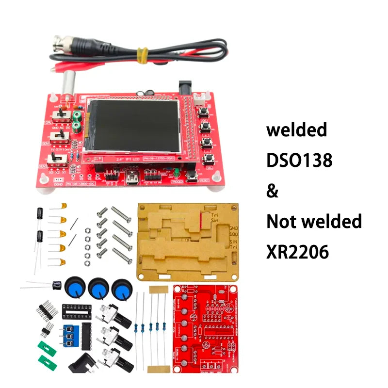 Kit Osciloscopio Digital DIY DSO138 (Código Abierto) con Sonda Cocodrilo y Case Acrílico + Generador XR2206