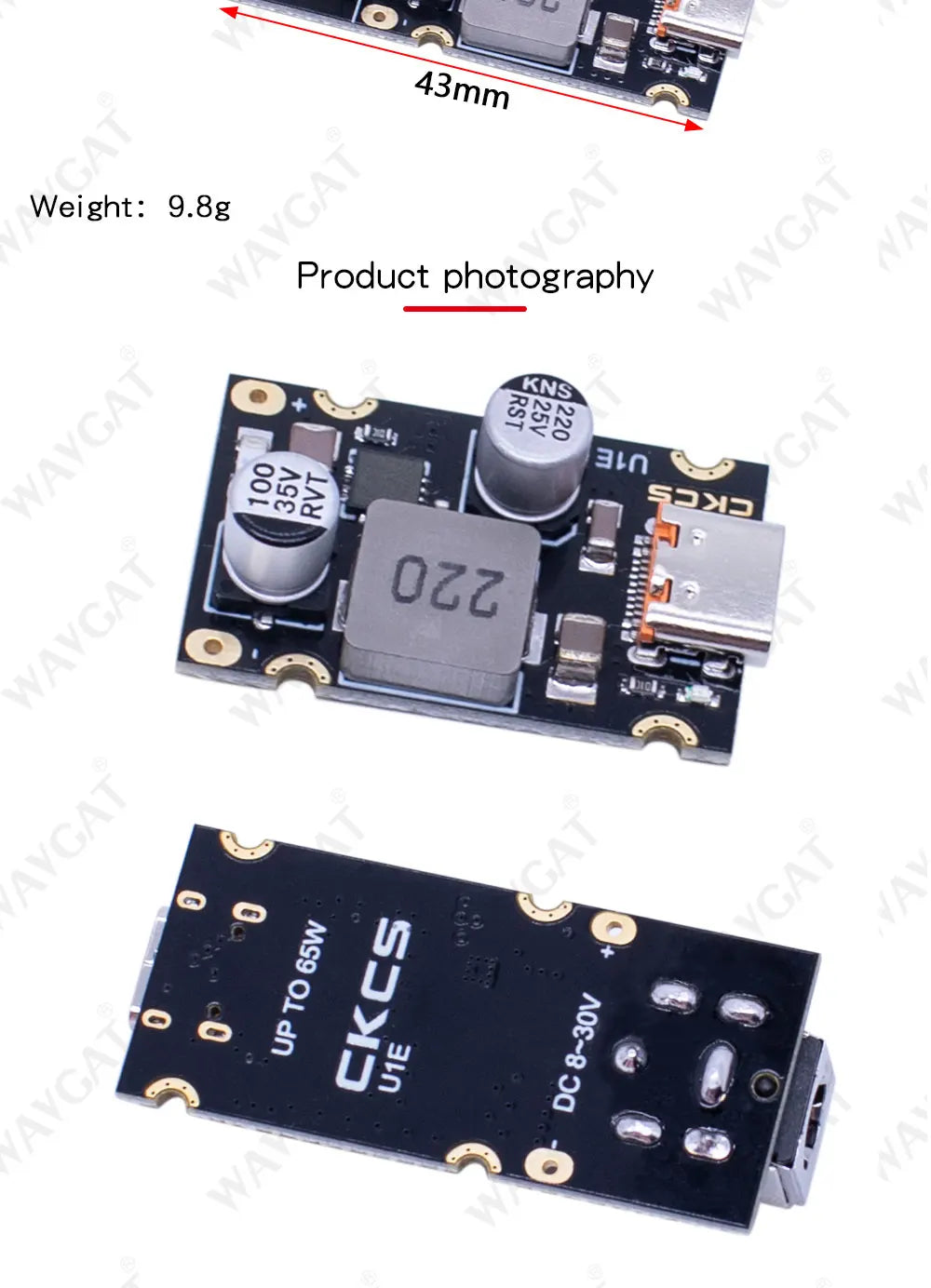 Módulo Carga Rápida CKCS PD 65W USB-C Soporta Apple PD3.1/PPS/QC3.0/Huawei SCP