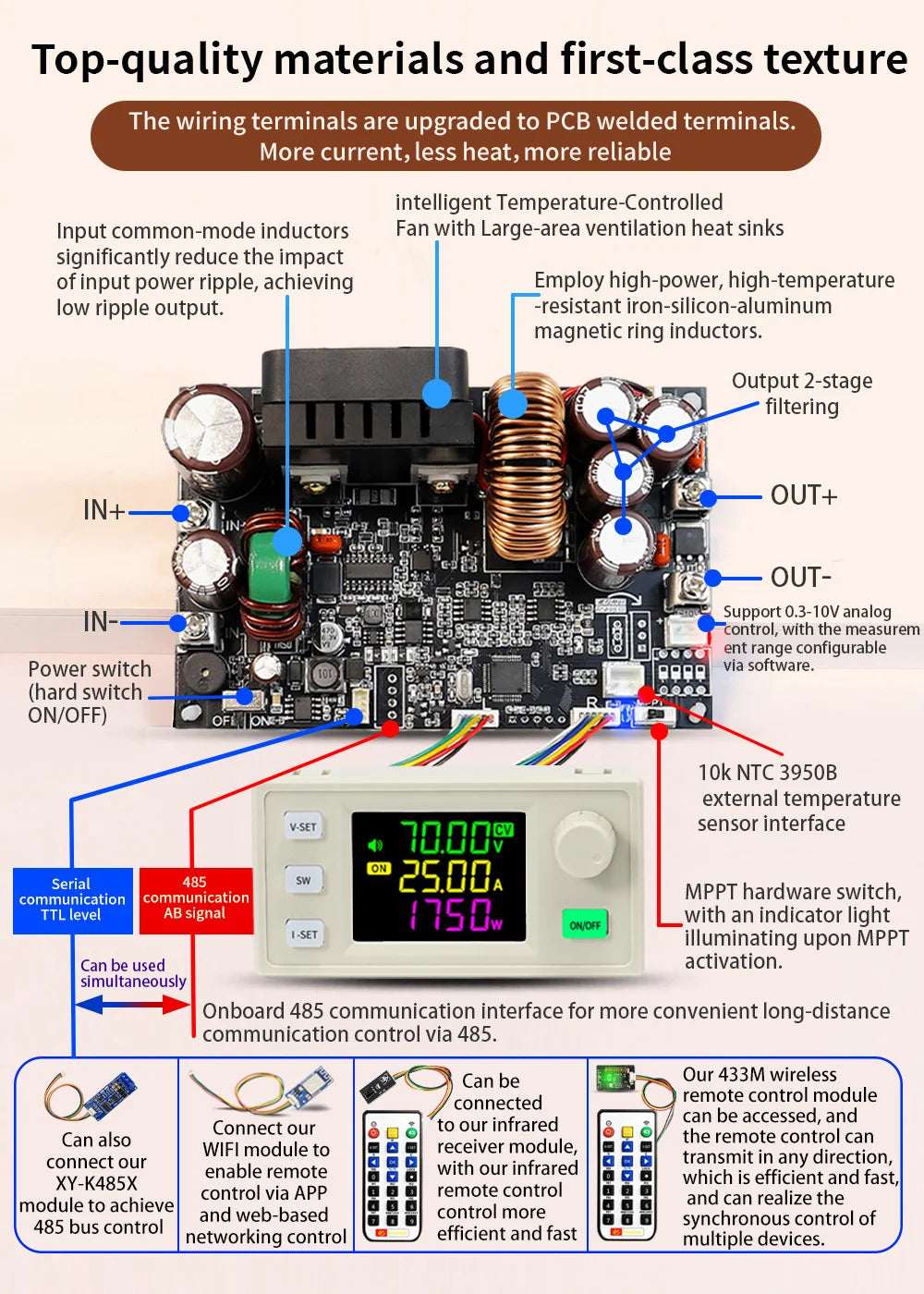 Módulo Fuente Alimentación CNC XY7025 Buck CC/CV 70V 25A 1750W Tensión/Corriente Constante Step-Down