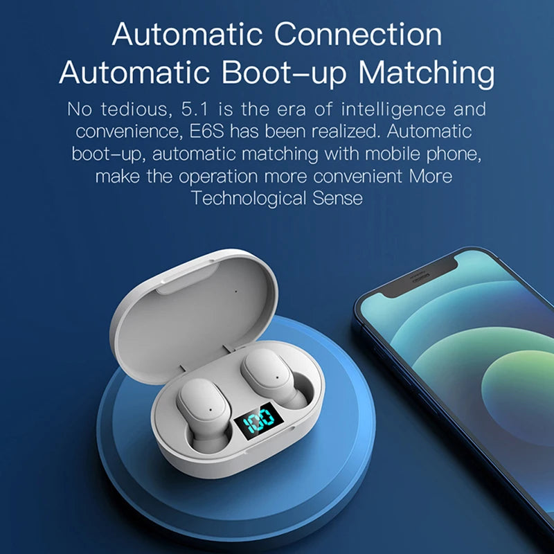 Auriculares Inalámbricos E6S TWS Bluetooth con Micrófono (Cancelación Ruido) para iPhone/Xiaomi