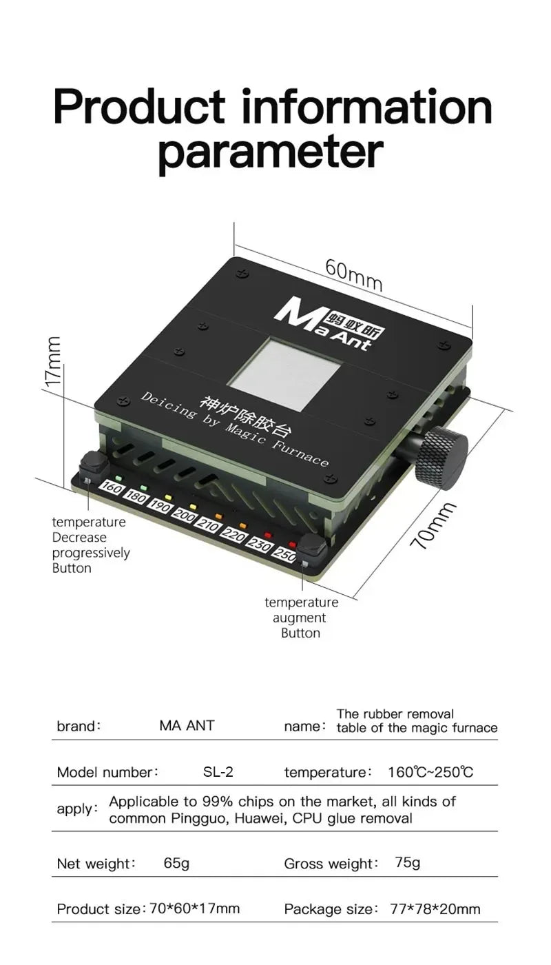 Maant SL-2 Mini Universal Adjustable Temperature CPU Heating Platform for Chip CPU Glue Removal Solder Removal BGA Reballing