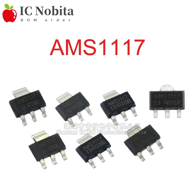 Lote 20 Pcs Regulador Voltaje Lineal AMS1117 SOT-223 (1.2V, 1.5V, 1.8V, 2.5V, 3.3V, 5V, ADJ)