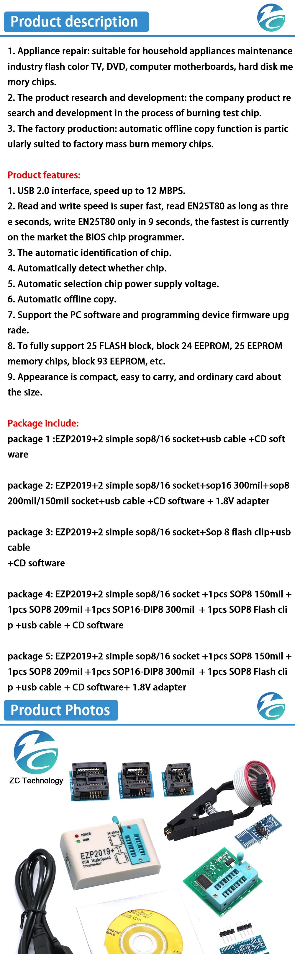Kit Programador USB SPI Alta Velocidad EZP2019 (Última Versión) Full Set con Adaptadores Socket para EEPROM 24/25/93, Flash 25 BIOS Chip