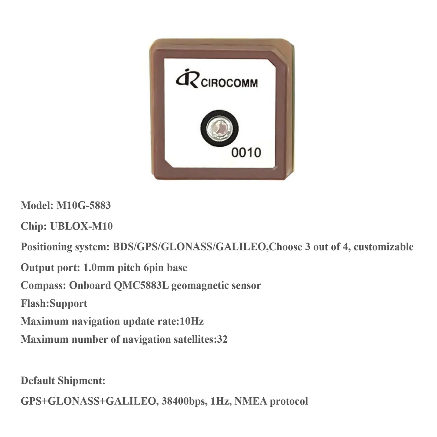 Módulo GNSS FPV UBLOX M9/M10 (GPS/BDS/GLONASS/GALILEO, 10/25Hz, 20x20mm, con Compás) para Drones Carreras