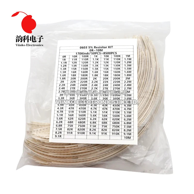 Kit Surtido Resistencias Chip SMD (0402/0603/0805/1206, 170 Valores, 5%, 0R-10M Ohm) Muestras