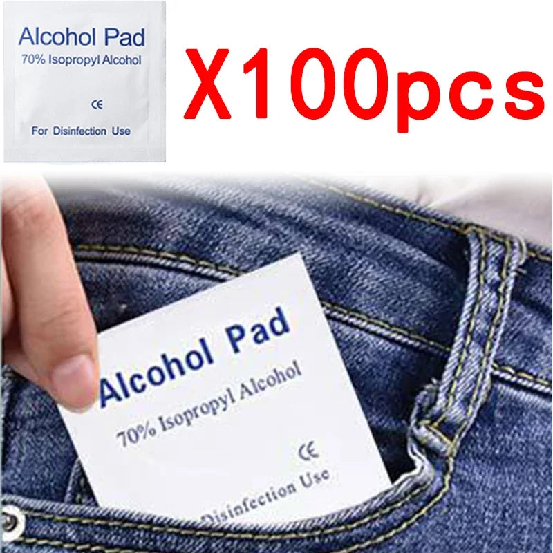 100Pcs/box 75% Alcohol Wipes Individually Wrapped for Disposable Cleaning Pads Car Detail Glass Wash Towel Screen Glasses Clean