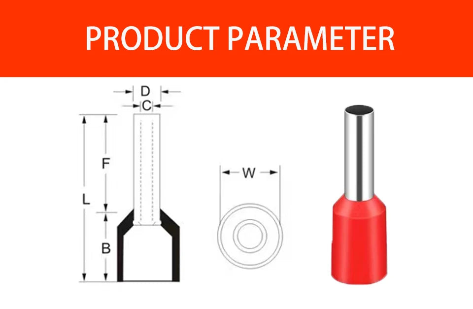 Terminal Tubular Punta Cable Aislado Crimp (E0508/1008/1508/7508/2508) Ferrules Prensado (Pack 1000 Unidades)