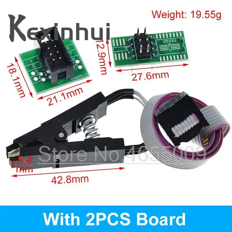 Kit Programador USB CH341A 24/25 Series EEPROM Flash BIOS + Clip Test SOIC8/SOP8 + Adaptador 1.8V + Adaptador SOIC8